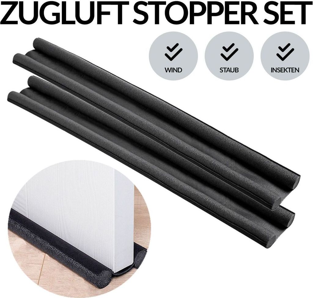 5 Stück Zugluftstopper Türdichtung Türbodendichtung Türisolierung Windstopper, Farbe:Schwarz