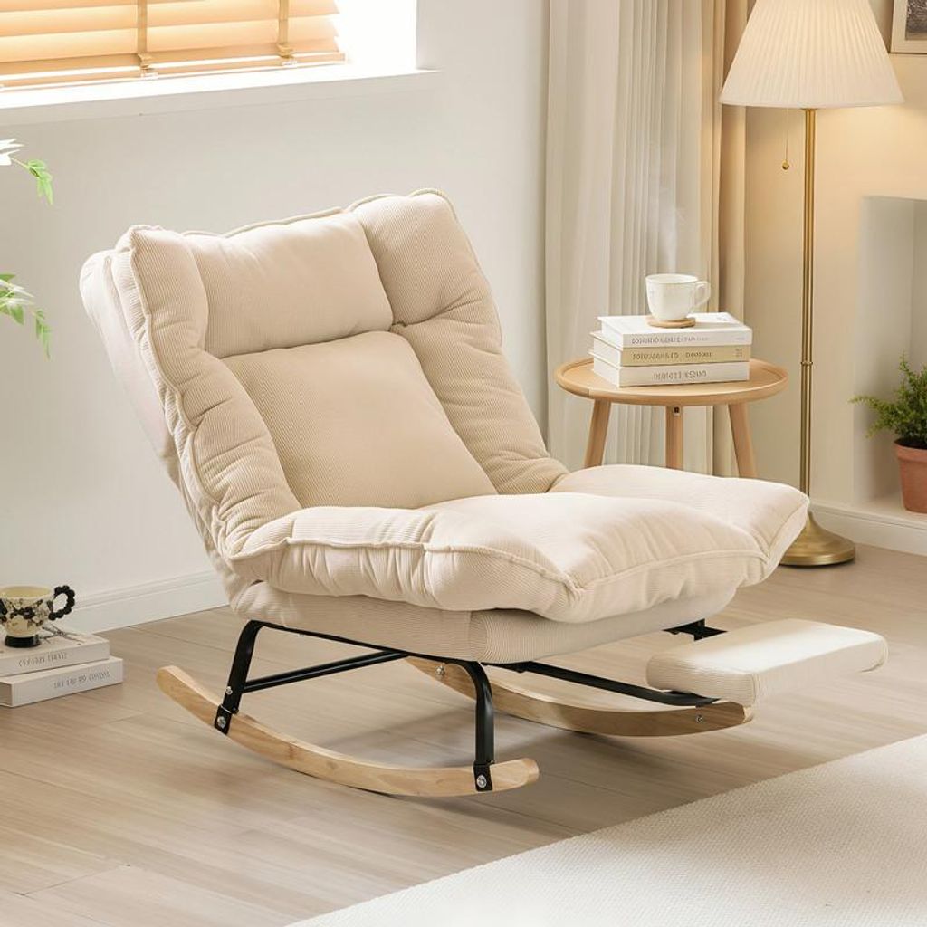 Fauteuil à bascule en velours côtelé (beige) avec dossier Image du produit 