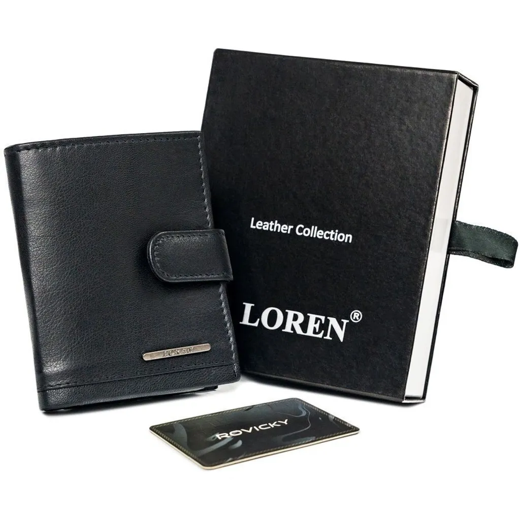 Petit portefeuille porte-cartes Loren noir en cuir avec bouton pression