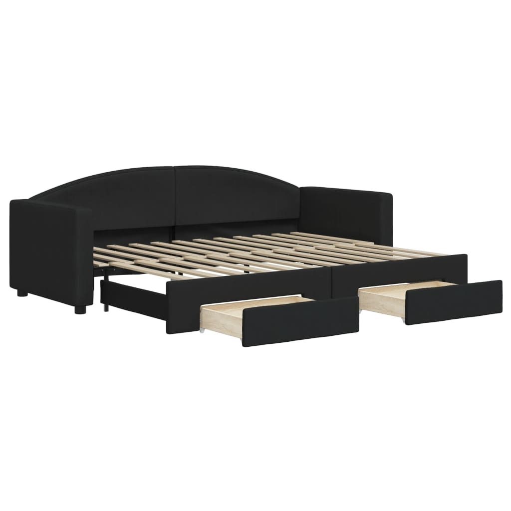 vidaXL Tagesbett Ausziehbar mit Schubladen Schwarz 80x200 cm Stoff