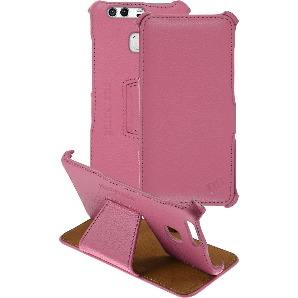 PhoneNatic Echt-Lederhülle kompatibel mit Huawei P9 - Leder-Case rosa + Glasfolie