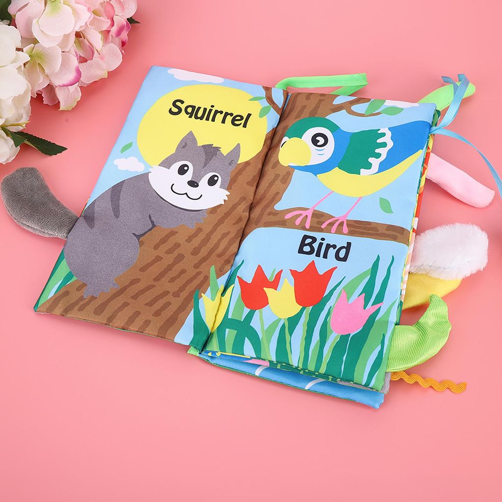 Baby-Stoffbuch für Kleinkinder, frühpädagogisch, 3D-Tierschwanz mit Ring, Papiertier