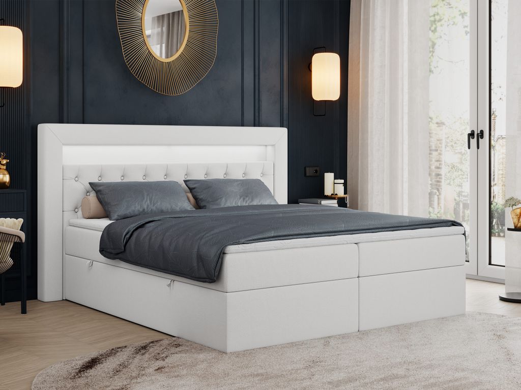 Boxspringbett 160x200 mit Led, Polsterbett 160x200 mit LED Kopfteil - Multipocket-Matratze H4 - Doppelbett mit Bettkasten Stauraumbett, GOLD-6 - 16...