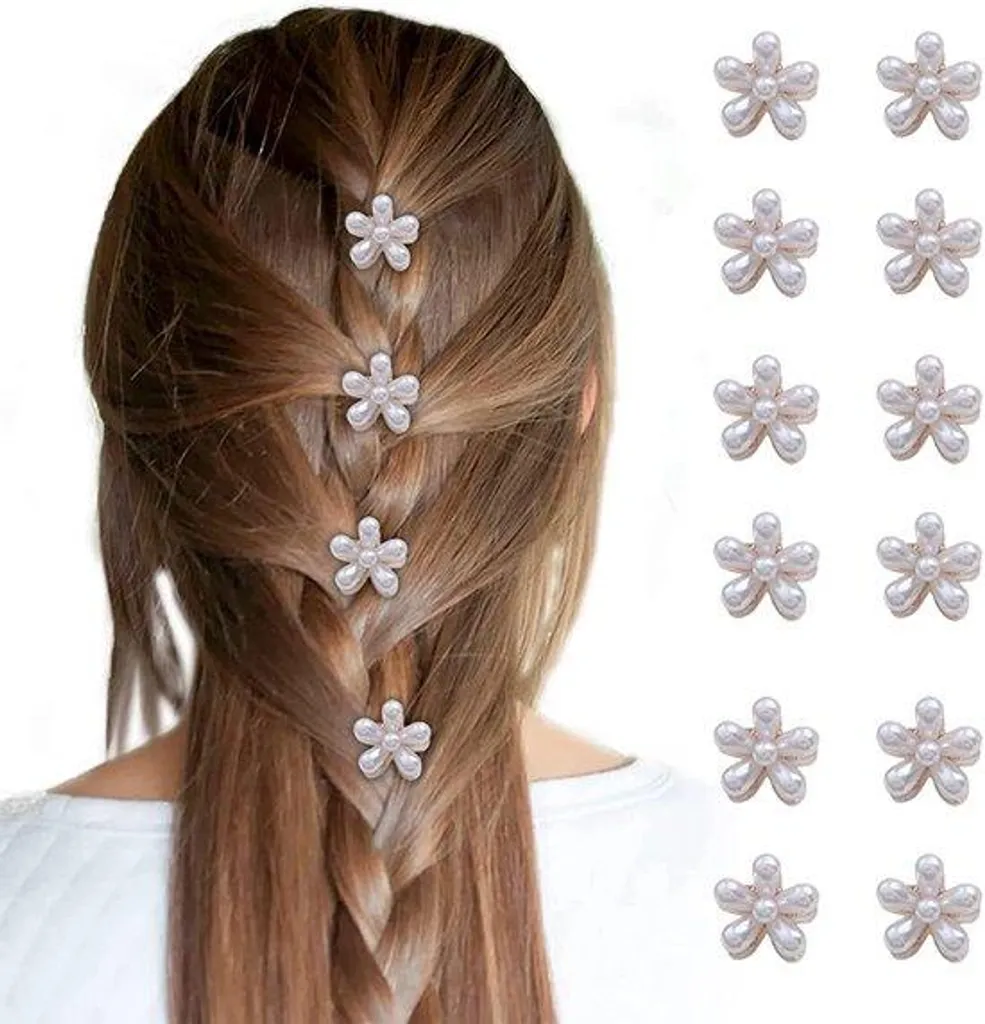 Barrettes à perles blanches miniatures : Lot de 12 pièces haute qualité