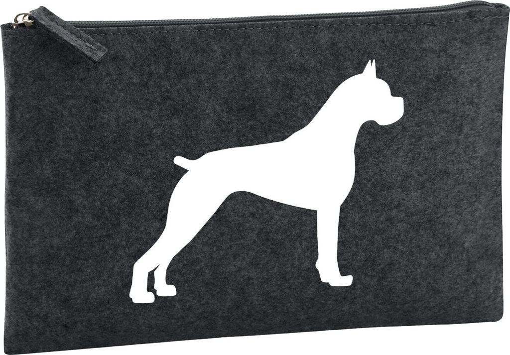 Huuraa Kulturbeutel Deutscher Boxer Silhouette 1 Liter Charcoal Filz Kosmetiktasche Geschenkidee