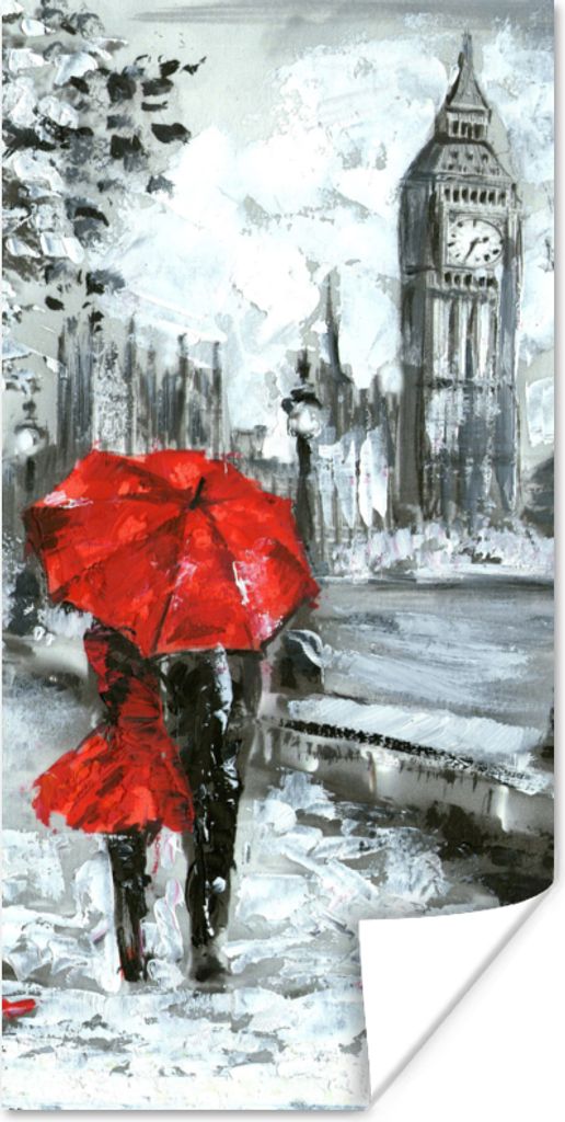 MuchoWow Poster Gemälde - Regenschirm - Öl 60x120 cm - Wandschmuck