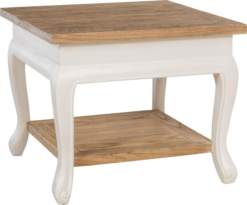 CLP Couchtisch Thordis quadratisch 60 x 60 cm Holz mit 2 Ebenen rustikaler Stil natur/weiß Größe 60x60 cm
