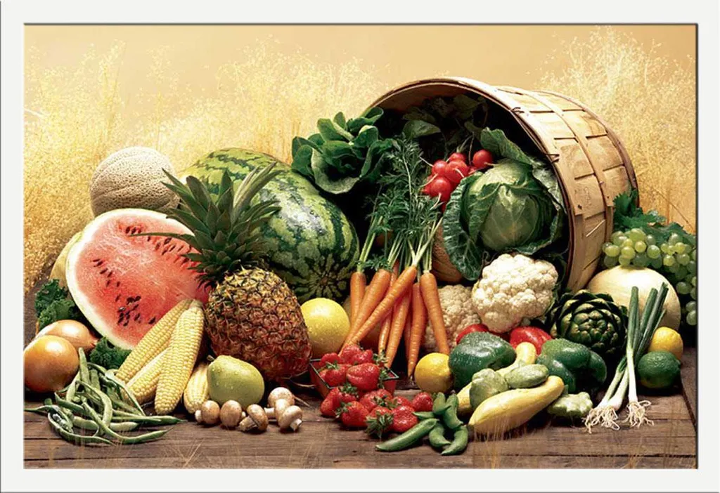 Poster Éducatif Fruits et Légumes avec Cadre MDF Blanc Shinsuke 61x91cm