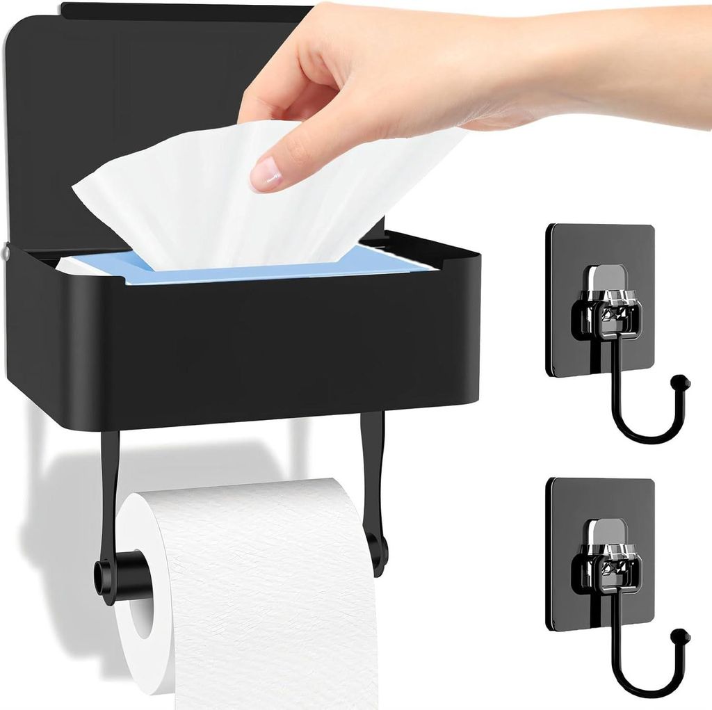 Toilettenpapierhalter mit Feuchttücherbox - rostfreier Stahl - schwarz