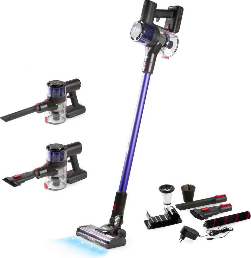 PRIMO PR511SV 3-in-1 Kabelloser BLDC Stielstaubsauger - Beutelloser Staubsauger - Handstaubsauger - Max Leistung 20 kPa - Blau/Rot
