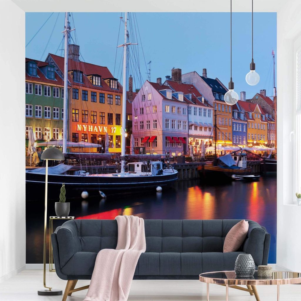Fototapete Stadt - Vliestapete - Bildtapete UV-beständig Skyline violett Motiv Wandtapete geruchsfrei