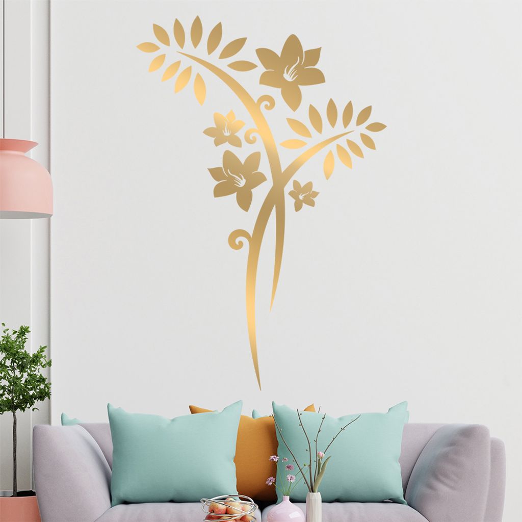 Blume - Linien Wandtattoo in 6 Größen - Wandaufkleber Wall Sticker - Dekoration, Küche, Wohnzimmer, Schlafzimmer, Badezimmer