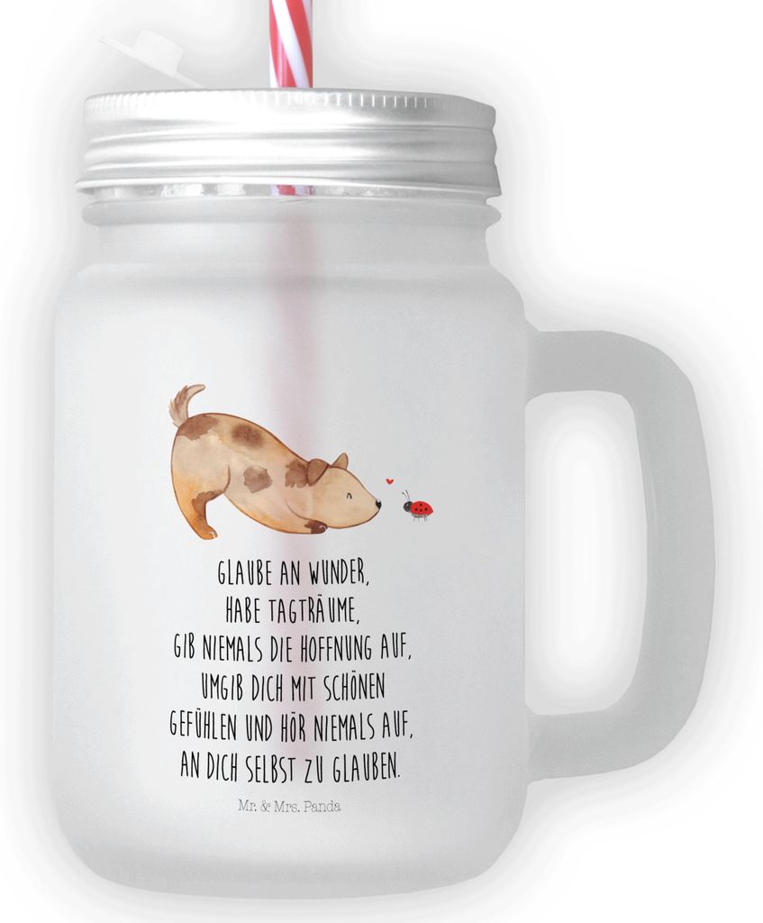 Mr. & Mrs. Panda dessertglas Hund Marienkäfer - Transparent - Geschenk, Trinkglas, Becher mit Strohhalm, Mischlingshund, Mischlinghund, Glas, Posi...