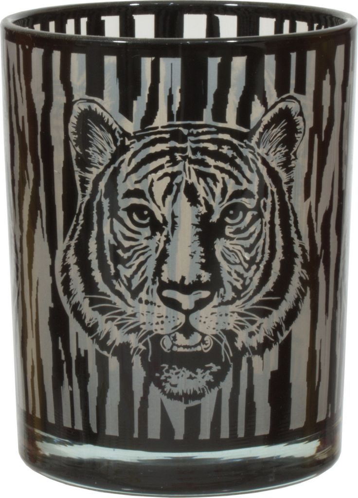 Windlicht Tiger Motiv Deko Glas Teelichthalter Kerzenhalter Afrika Leuchter Vase