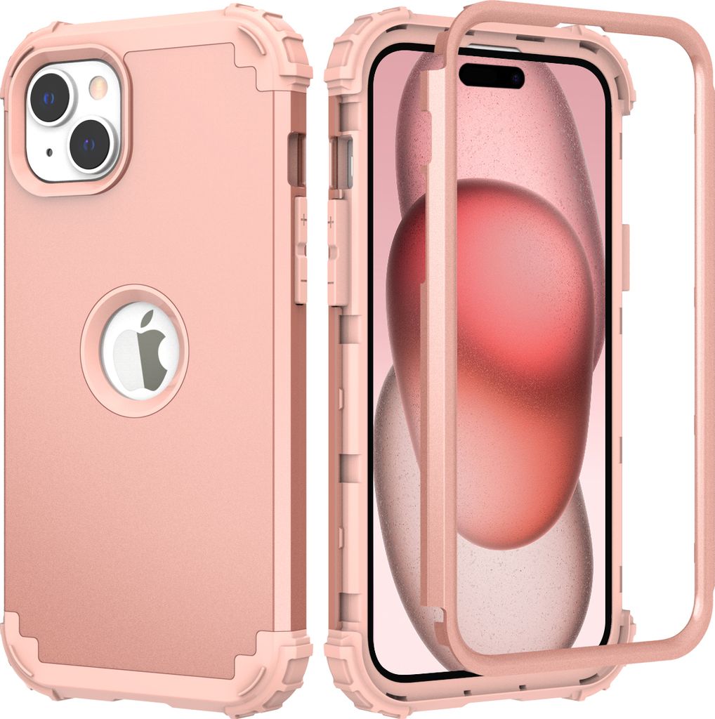 iPhone 15 Plus Hülle, 3 in 1 Hybrid PC TPU Stossfest Robust Schutzhülle für iPhone 15 Plus Roségold