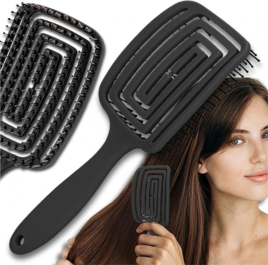 Entspannende flexible Bürste für Massage und Haarstyling, schwarz