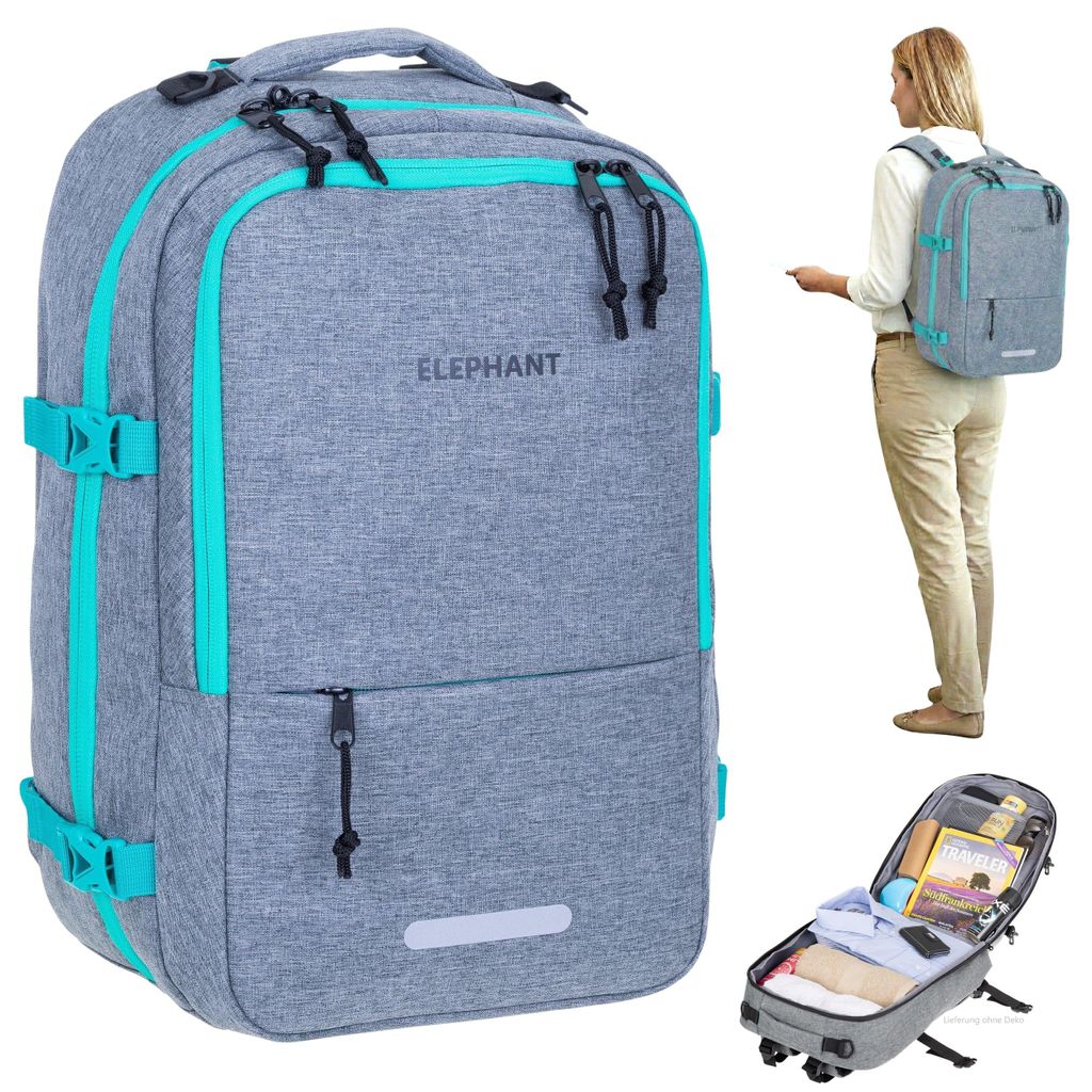 Handgepäck Rucksack Flugzeug Reiserucksack Damen Laptoprucksack Notebook Business Pendler Tasche Travel Elephant Fly Medium 13125 Grau Türkis