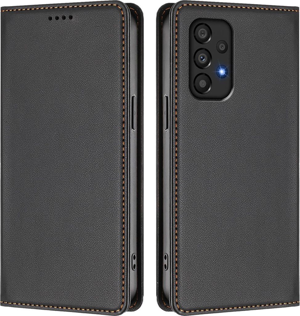 Handyhülle für Samsung Galaxy A33 5G, Kunstleder Klapphülle Stoßfeste Magnetische Hülle mit Ständer Schwarz