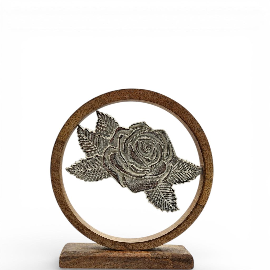 Holzschild mit Rosen Blumen Deko Schild Aufsteller Holzschild Metall Geschenk Mangoholz