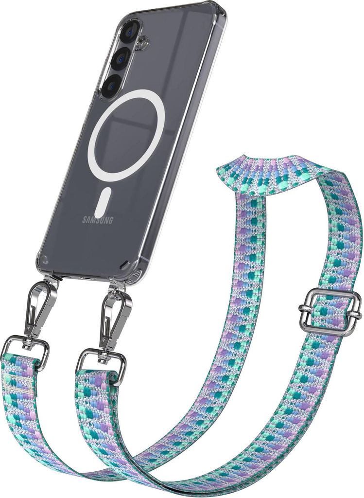 EAZY CASE - Handykette mit MagSafe Hülle für Samsung Galaxy S25 Plus, Handyband ZickZack Style, Karabiner Silber, Umhängeband in Blau