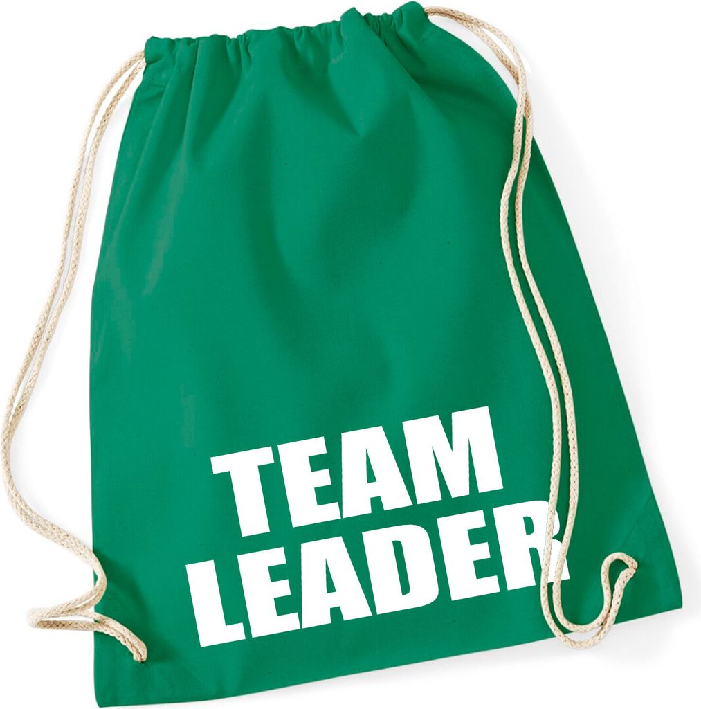 Huuraa Turnbeutel Team Leader Schriftzug 12 Liter Kelly Green Baumwolle Rucksack Geschenkidee