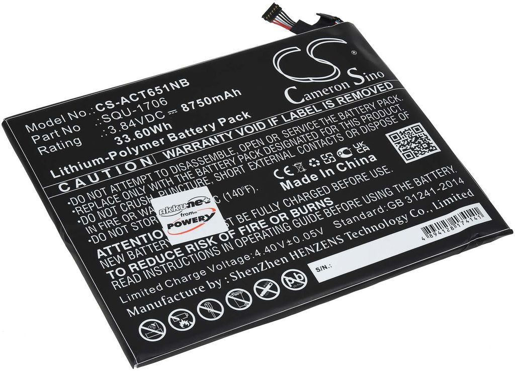 Akku passend für Tablet Asus Chromebook Tab 10, D651N, Typ SQU-1706