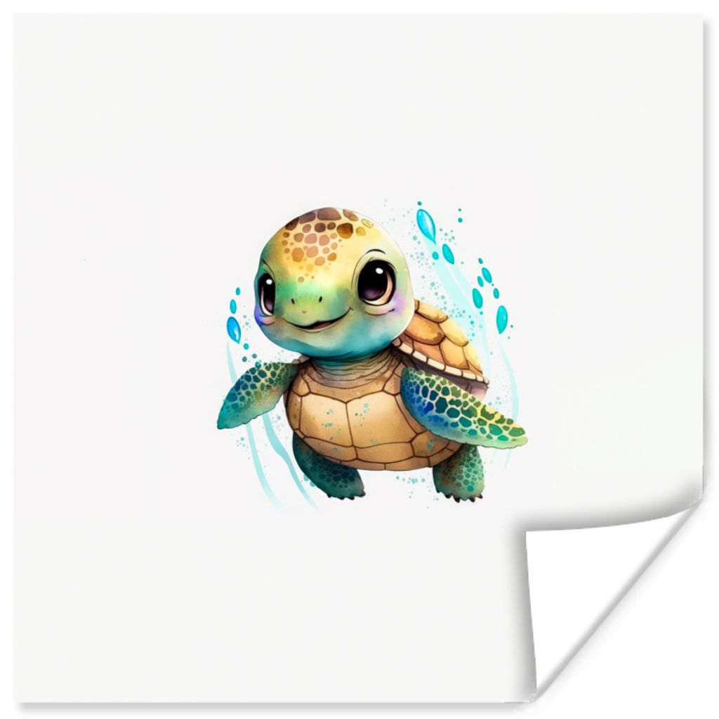 MuchoWow Poster Schildkröte - Wasserfarben - Tiere - Mädchen - Jungen 30x30 cm - Wandposter - Printing