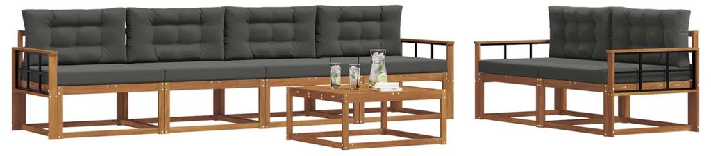 vidaXL Outdoor-Sofagarnitur mit Kissen 7 pcs Natur und Anthrazit