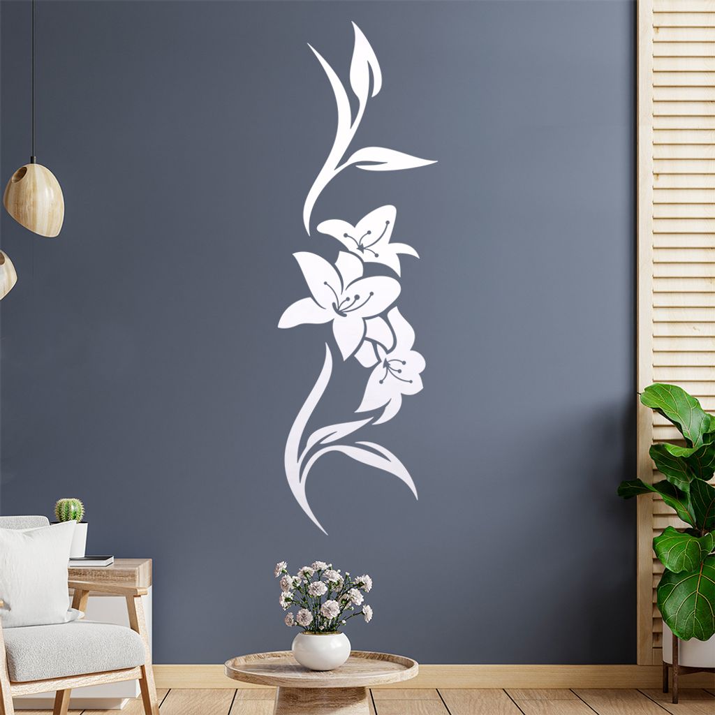 Blume - Linien Wandtattoo in 6 Größen - Wandaufkleber Wall Sticker - Dekoration, Küche, Wohnzimmer, Schlafzimmer, Badezimmer