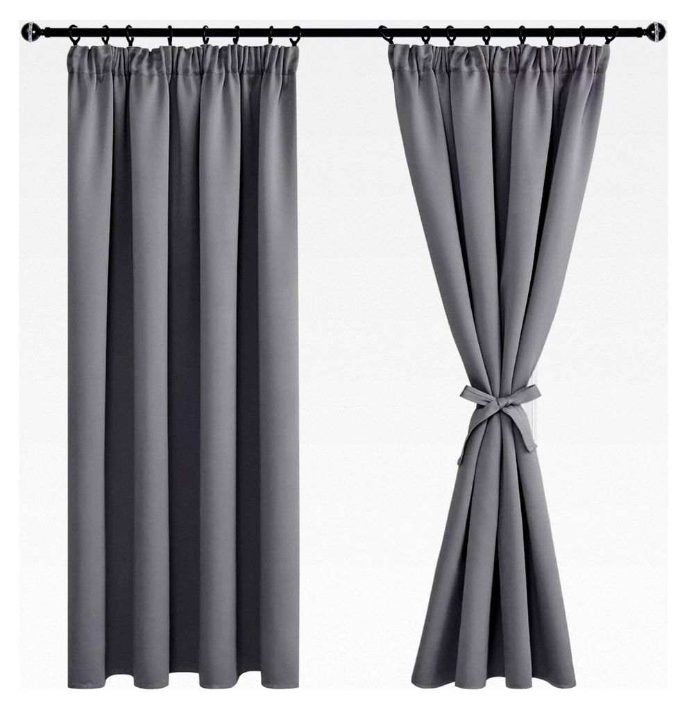 Blickdichte Gardinen mit Kräuselband, 2er Set, H175 x B140 cm, Verdunklungsvorhänge mit Vorhang-Krawatten, Grau