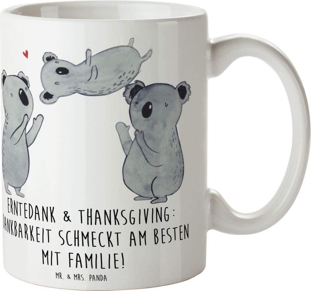 Mr. & Mrs. Panda Tasse Erntedankfest & Thanksgiving - Weiß - Geschenk, unvergessliche Momente, Dankbarkeit, Kaffeebecher, Bedruckte, haferl, Gesch...