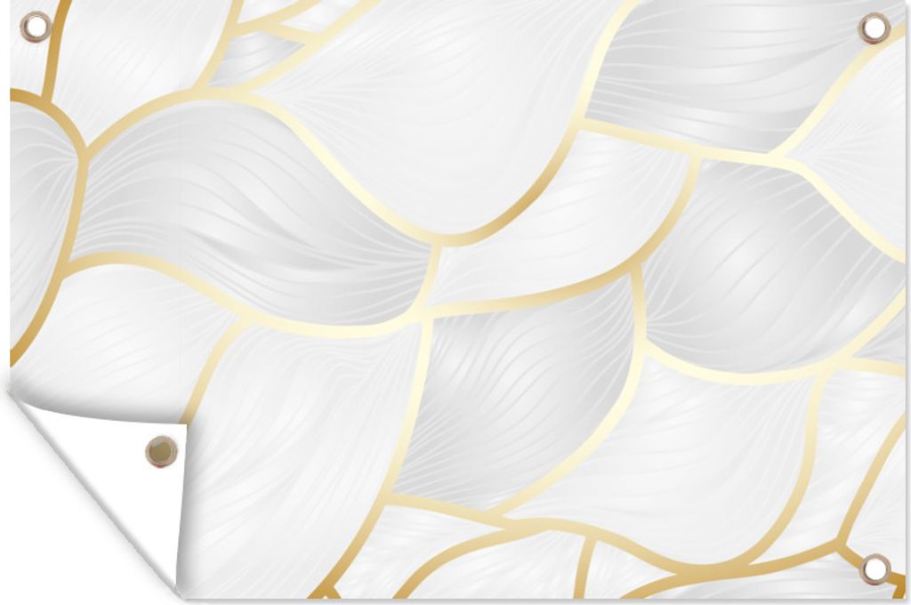 MuchoWow 90x60 cm Outdoor-Poster Gartendeko Sichtschutz Garten Poster für den Garten Abstraktes Muster mit goldenen Linien