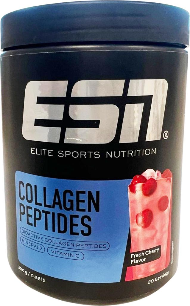 ESN Collagen Peptides Fresh Cherry, Puder, Kirsche (Frucht), Hydrolysiertes Kollagen, Vitamin C, Kunststoff-Topf, 300 g