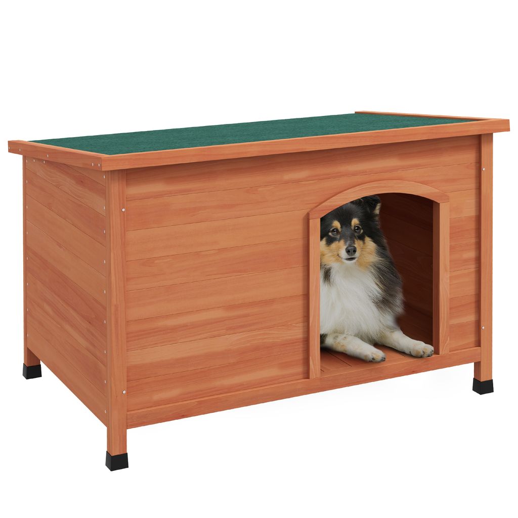 PawHut Hundehütte aus Holz Kleintierhaus mit Asphaltdach, Hundehaus mit abnehmbarem Boden, erhöhtem Design für Outdoor Grau 100 x 65,5 x 68 cm