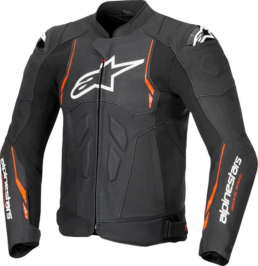 Alpinestars Dusk Airflow perforierte Motorrad Lederjacke, schwarz/neon-rot, 52