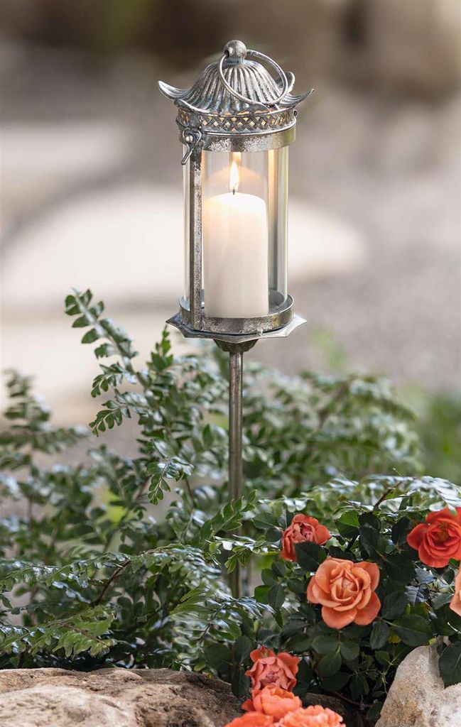 Stablaterne "Fleur" aus Metall, silber, im Antik Look, Produktbild 