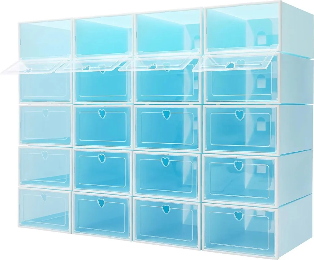 Organizer Scarpe Blu Design Impilabile | Coperchio Trasparente Moderno