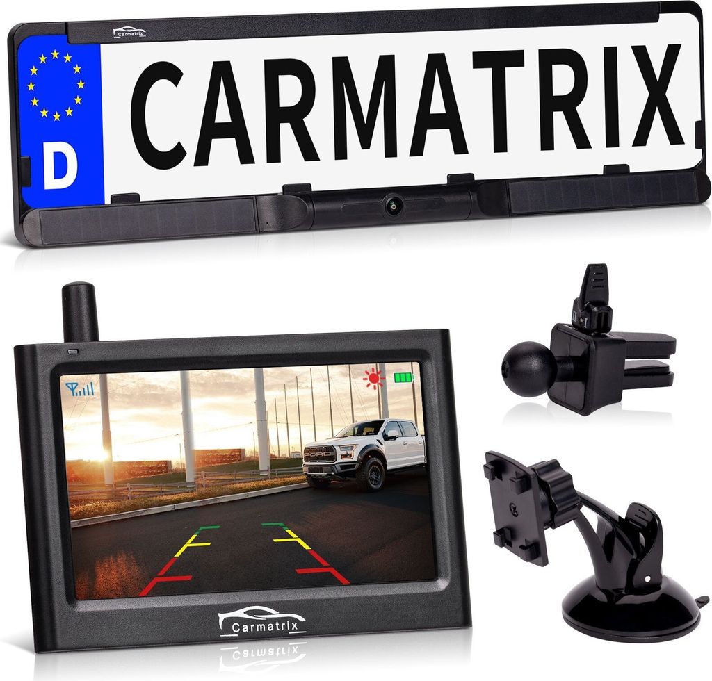 CARMATRIX Solar Funk Rückfahrkamera mit Monitor Produktbild 