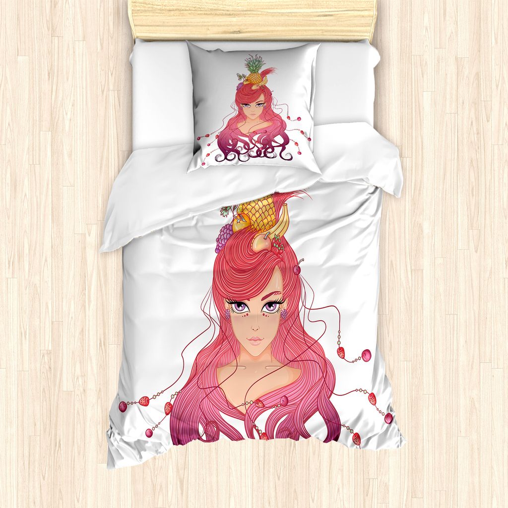 ABAKUHAUS abstrakte Frauen Bettbezug Set für Einzelbetten, Bunte fruchtige Haar, Milbensicher Allergiker geeignet mit Kissenbezug, 135 cm x 200 cm...