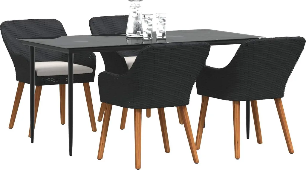 Salon de jardin pour terrasse et balcon 5 pcs poly-rotin noir chic