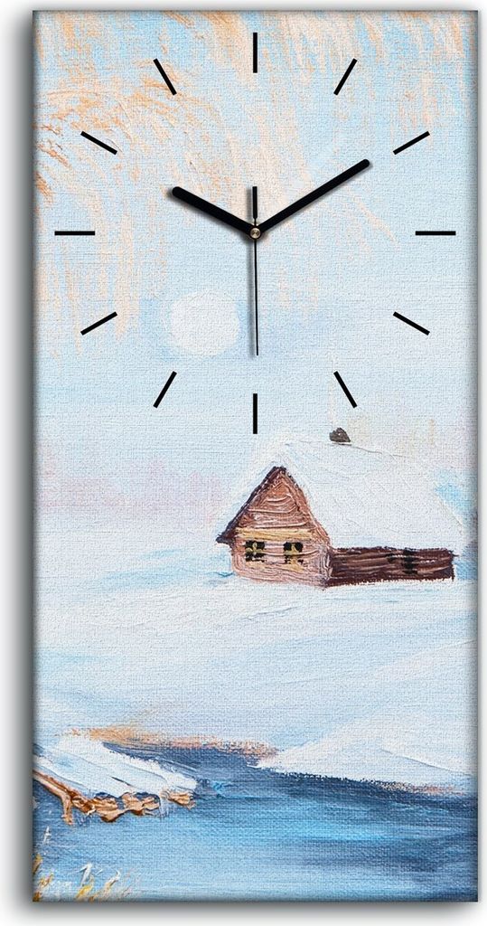 Dekor Leinwand Uhr Wandbilder 30x60 Ölgemälde Winter Schnee Hütten Bäume Natur - schwarze Hände