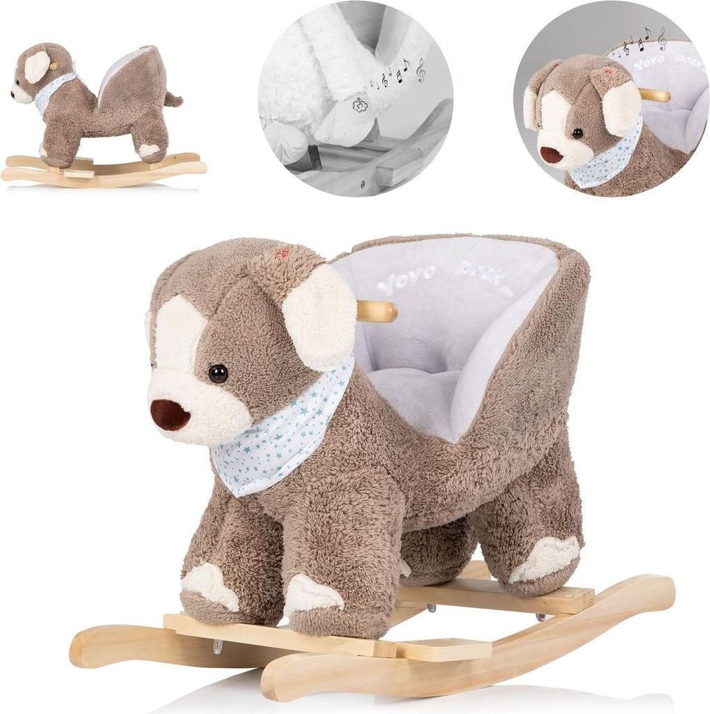 Chipolino Schaukeltier Sitz Musik Holz Plsch Handgriffe Fusttze ab 10 Monate braun