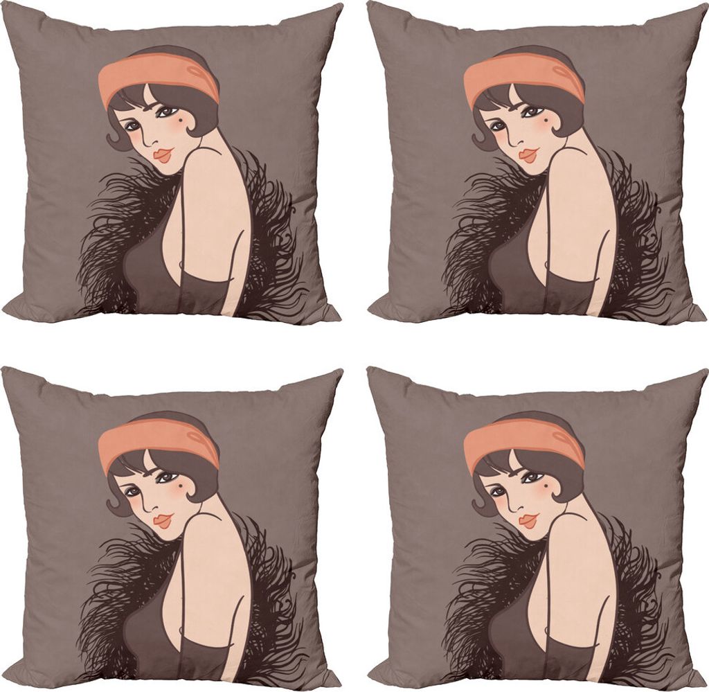 ABAKUHAUS Pin up Girl Kissenbezug Set (4 Stück), Mädchen mit Mole, Moderner Doppelseitiger Digitaldruck, 60 cm x 60 cm, Dunkle Taupe Dimgrey