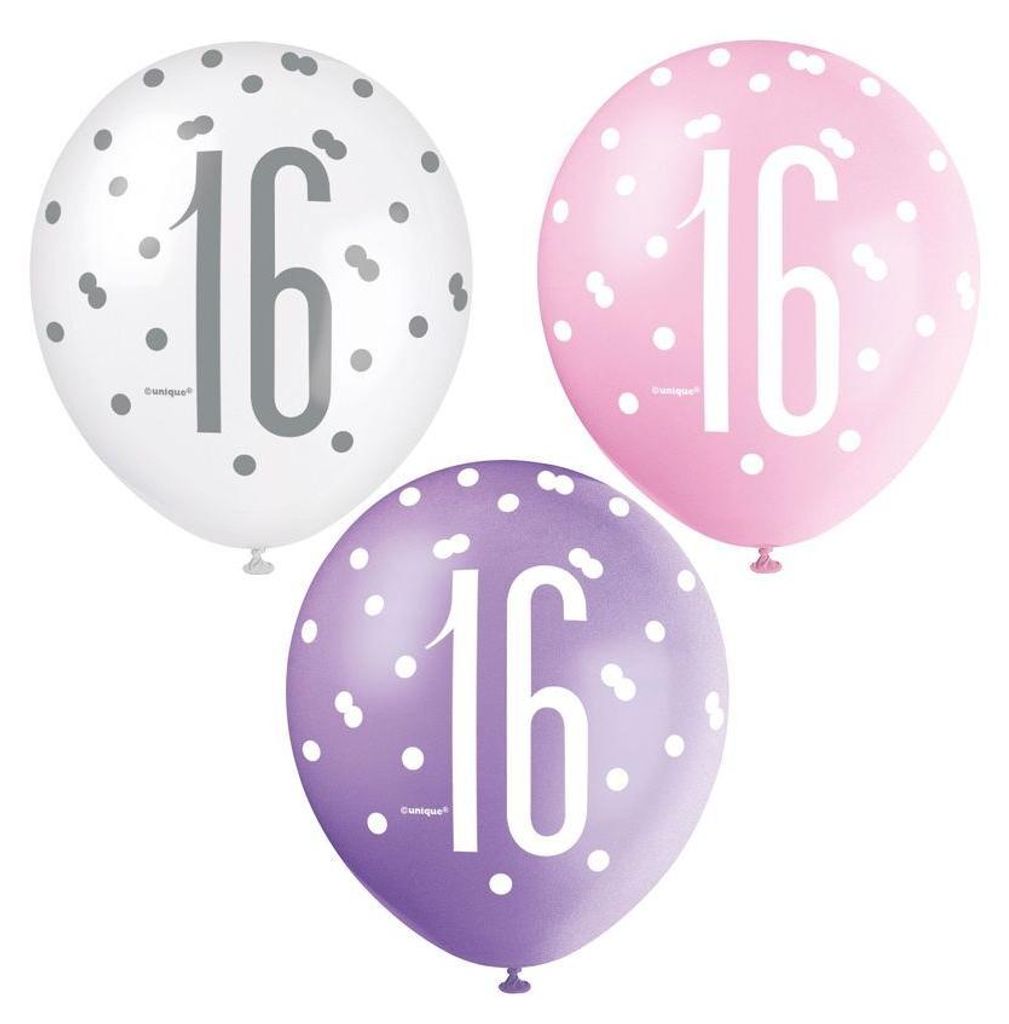 6 Pink Dots 16th Birthday Luftballons 30cm Produktbild 