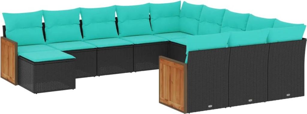 (Robust Möbel) 12-teiliges Gartensofa-set - elegantes Design - Sitzgruppe mit Sofa, Tisch - mit Kissen, schwarzes Polyrattan - Terassenmöbel ...