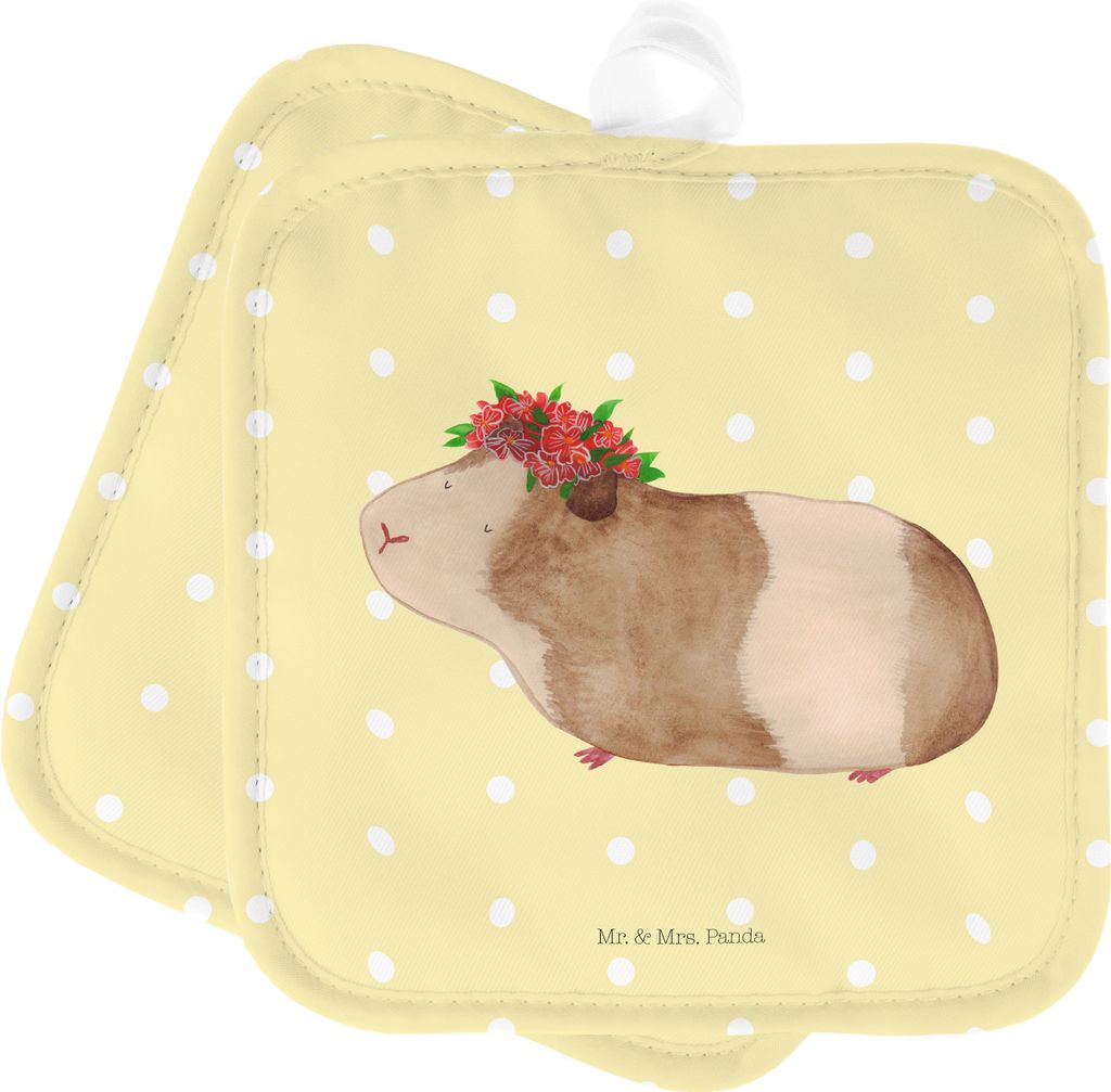 Mr. & Mrs. Panda Topflappen Meerschweinchen Weisheit - Gelb Pastell - Geschenk, Lustige Sprüche, Spruch, topfhalter, Wunder, Realität, Set, 2er, ...