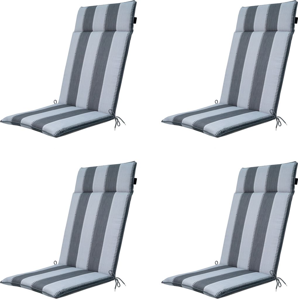 Madison - Gartenstuhlauflage High Back Banda grau - Ca. 120x50 cm - 4er-Set