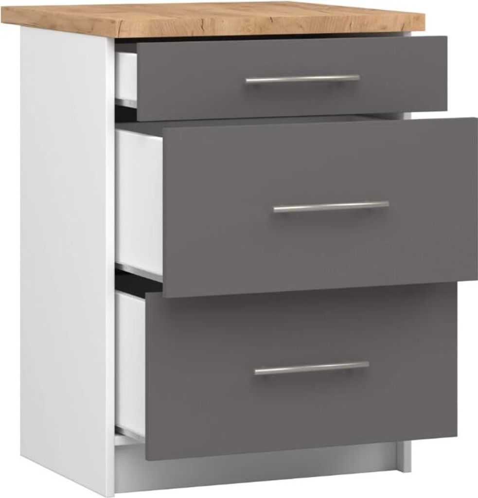 BDW Küchenschrank, Schrank Küche mit Arbeitsplatte, Tür, Schublade, Weiß/Grau