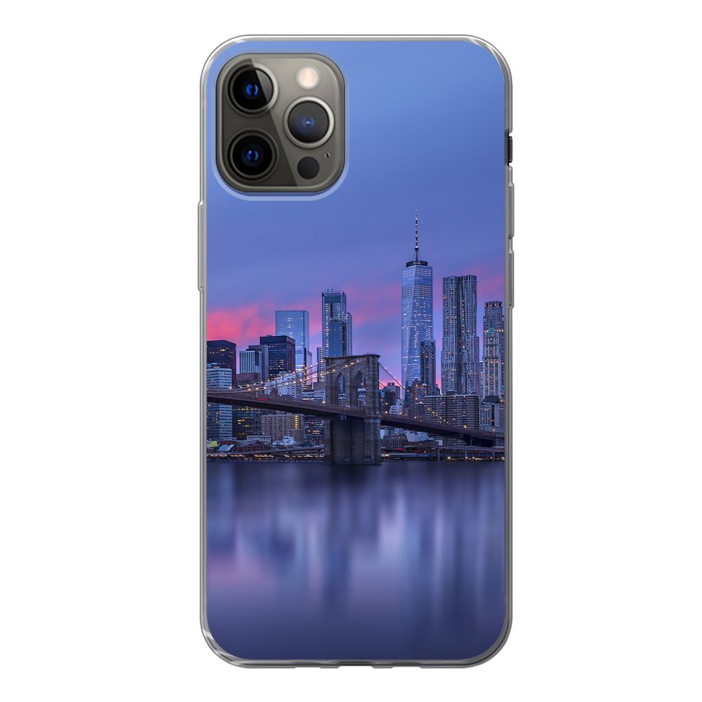 MuchoWow Handyhülle Schutzhülle Hülle für iPhone 12 Pro New York hinter der Brooklyn Bridge Silikon Softcase Handy Hülle - Abdeckung