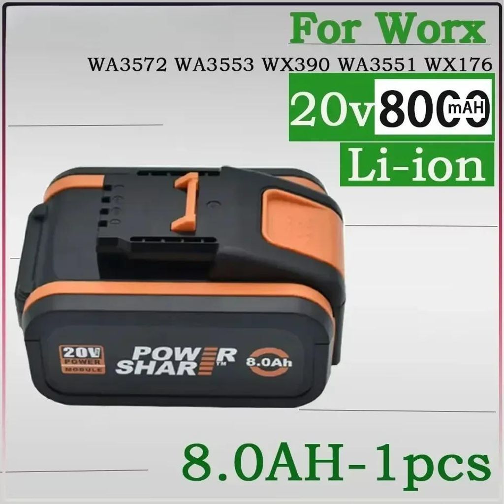Ersatzakku - 20V Li-Ion - 8,0Ah (8000 mAh) - Kompatibel mit WA3553 - Für Elektrowerkzeuge & Rasenmäher - 1 Stück - Braun